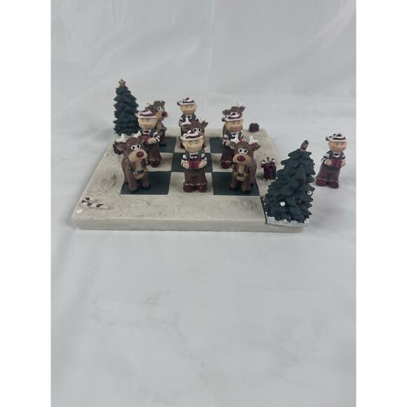 Christmas Tic-Tac-Toe Set Elves Reindeer Games Decor Resin - Picture 1 of 9